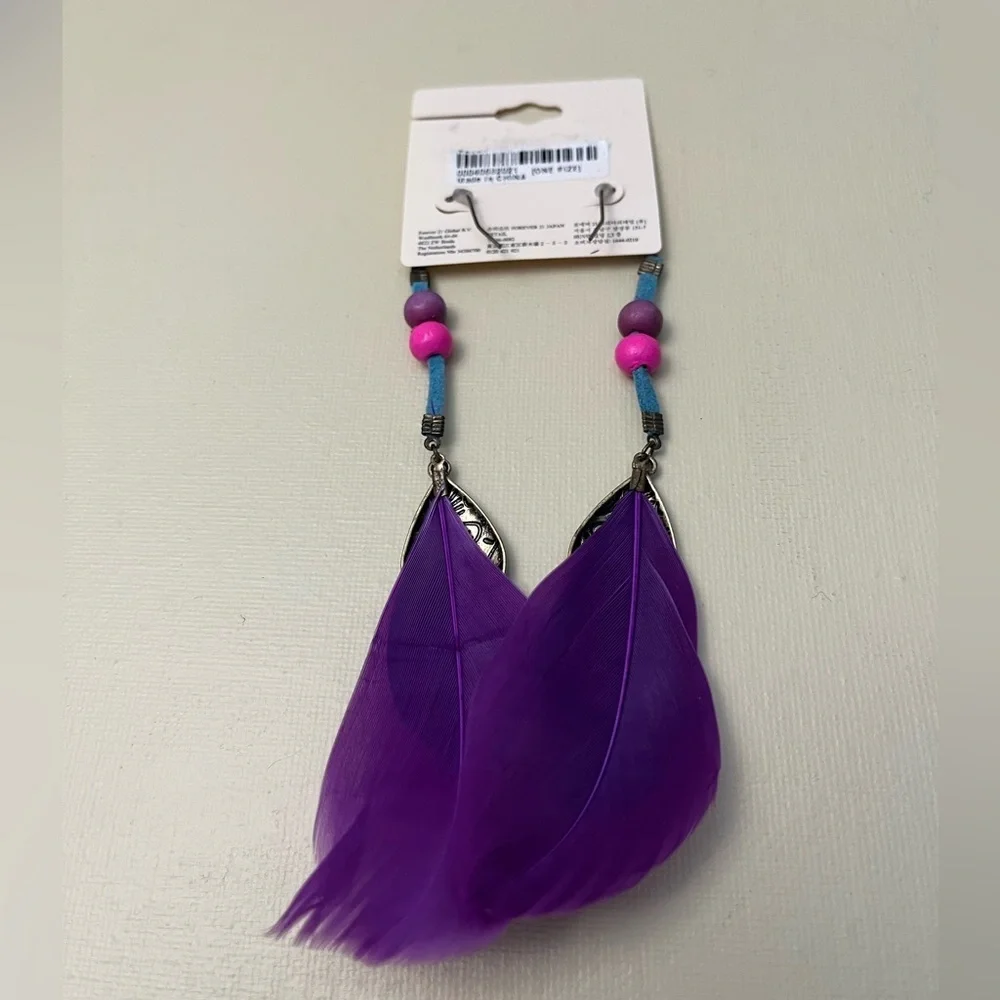 Forever 21 Colorful Boho Feather Earrings Purple & Blue